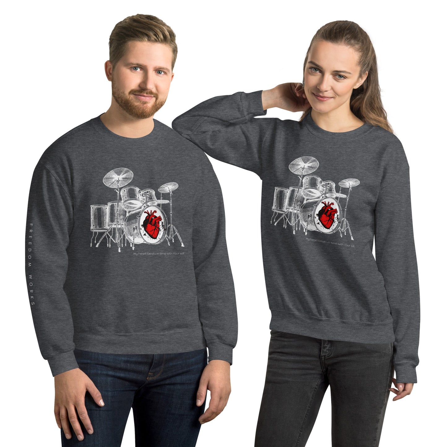 Heart Beats In Time Unisex Sweatshirt W/White Print