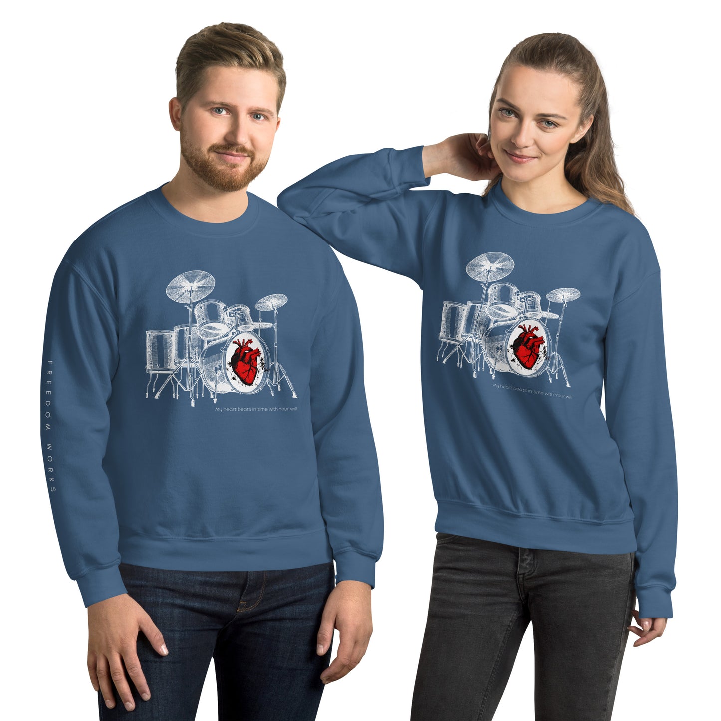Heart Beats In Time Unisex Sweatshirt W/White Print