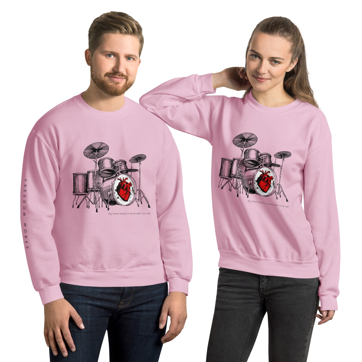 Heart Beats In Time Unisex Sweatshirt W/Black Print