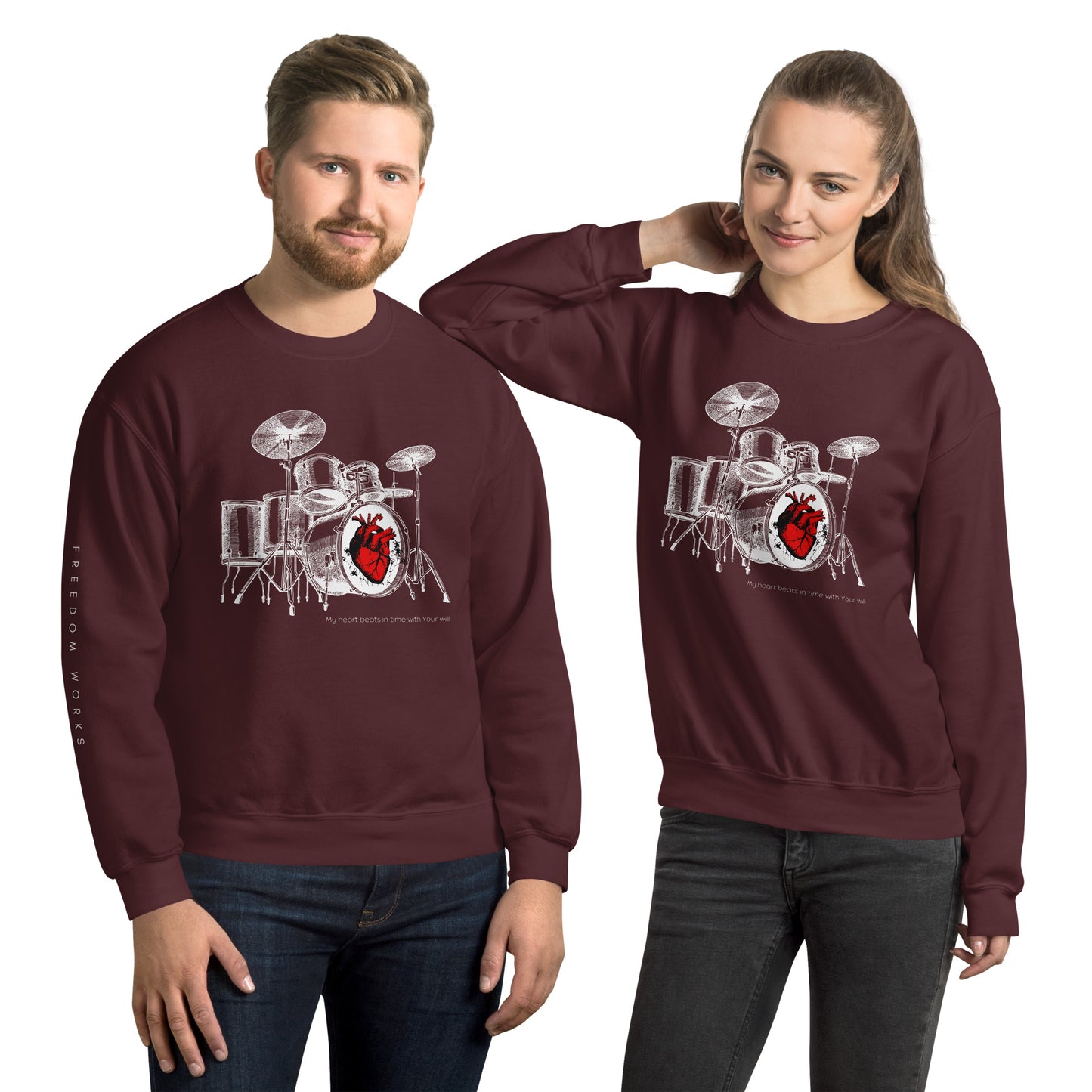 Heart Beats In Time Unisex Sweatshirt W/White Print