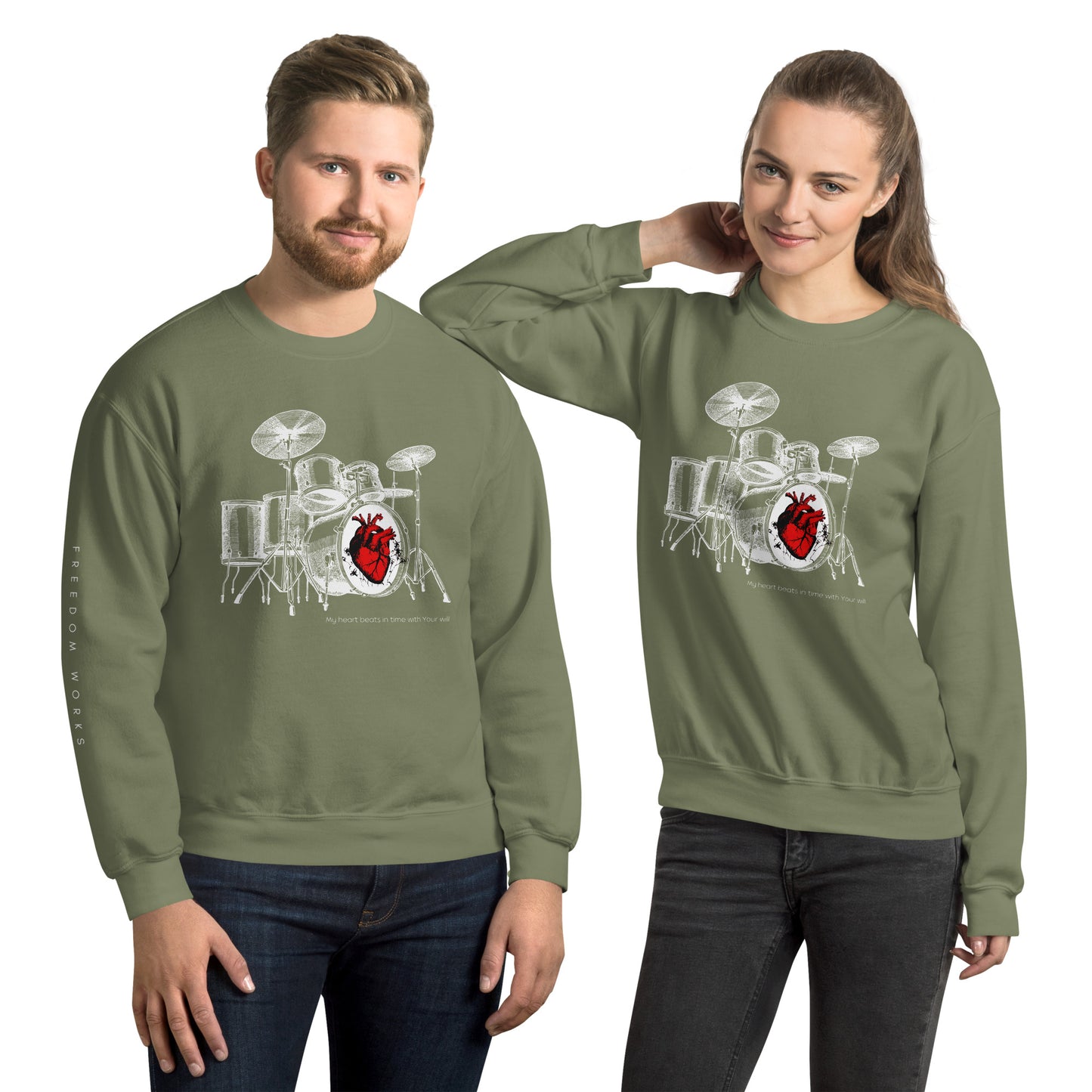 Heart Beats In Time Unisex Sweatshirt W/White Print