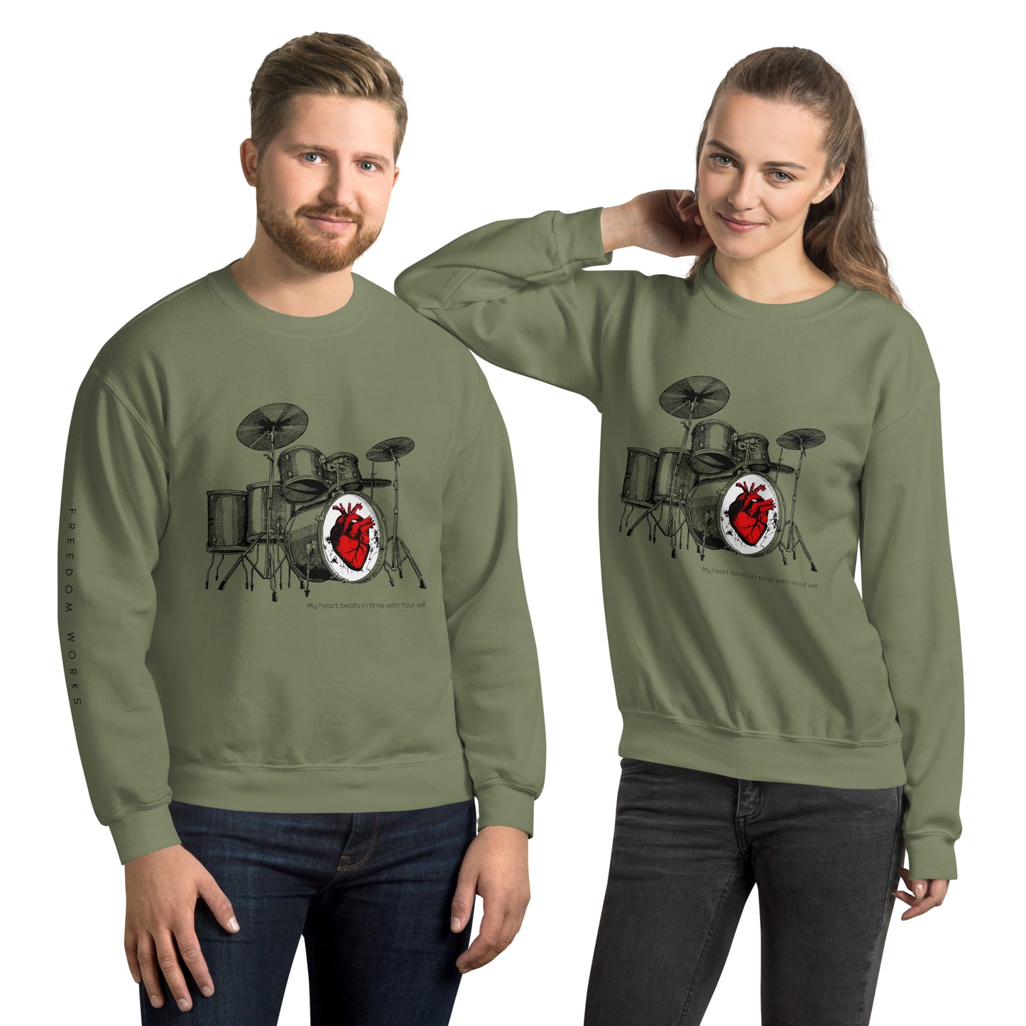 Heart Beats In Time Unisex Sweatshirt W/Black Print