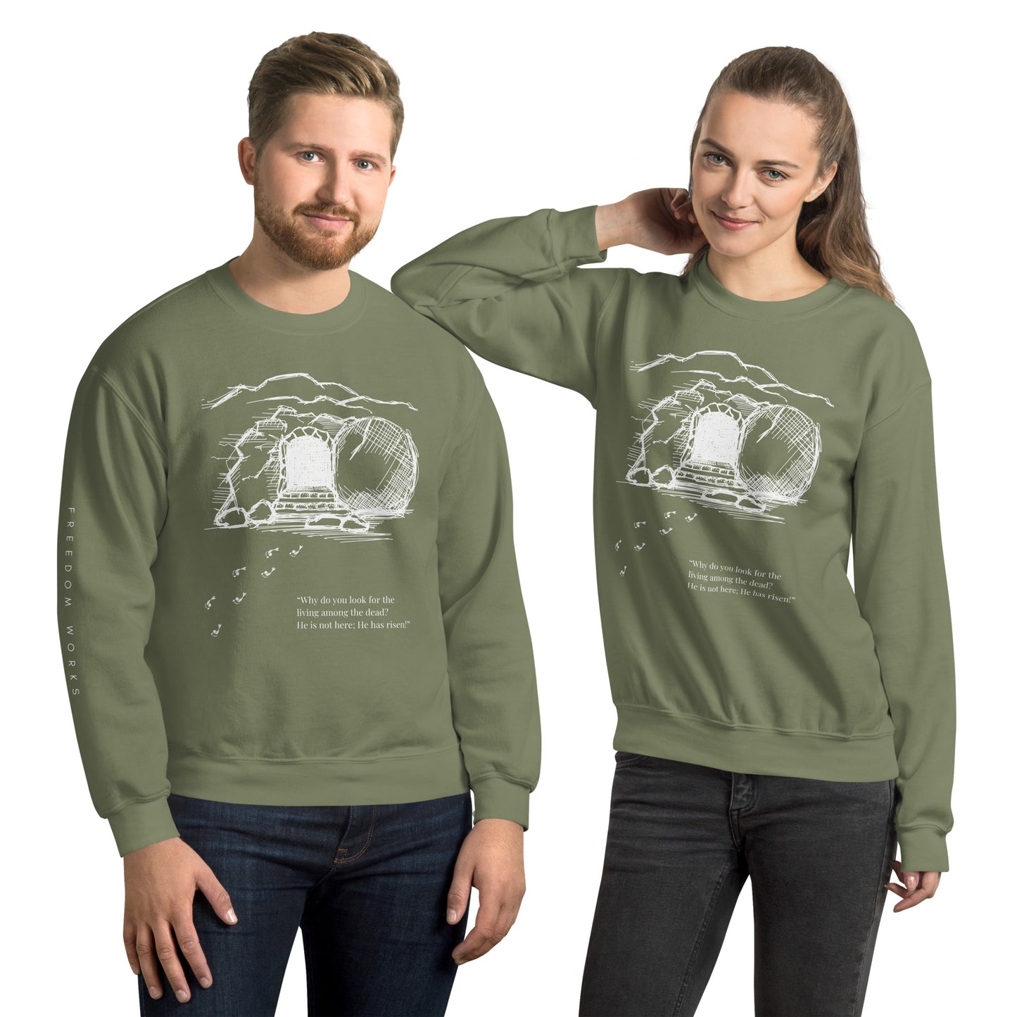 He Is Risen Unisex Sweatshirt W/White Print