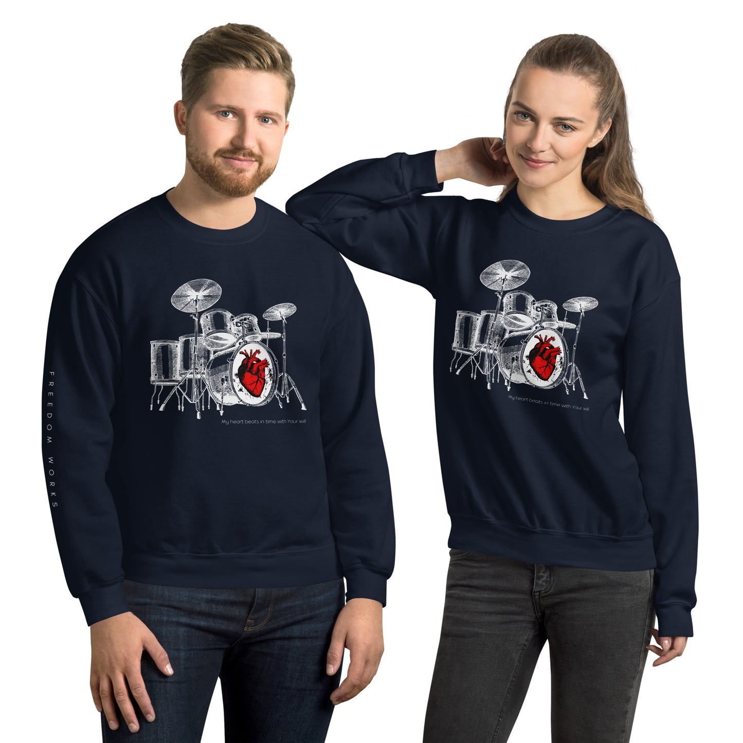 Heart Beats In Time Unisex Sweatshirt W/White Print