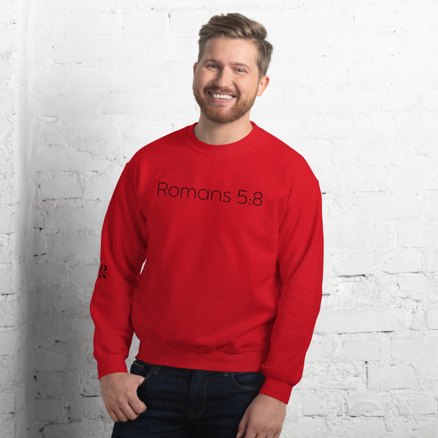Romans 5:8 Unisex Sweatshirt W/Black Print
