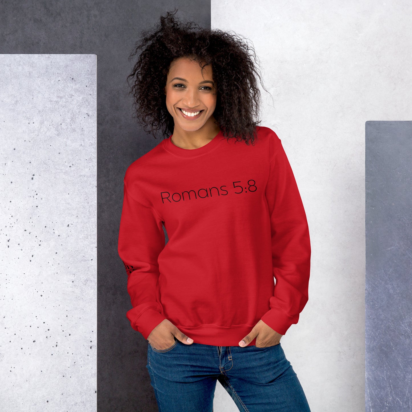 Romans 5:8 Unisex Sweatshirt W/Black Print