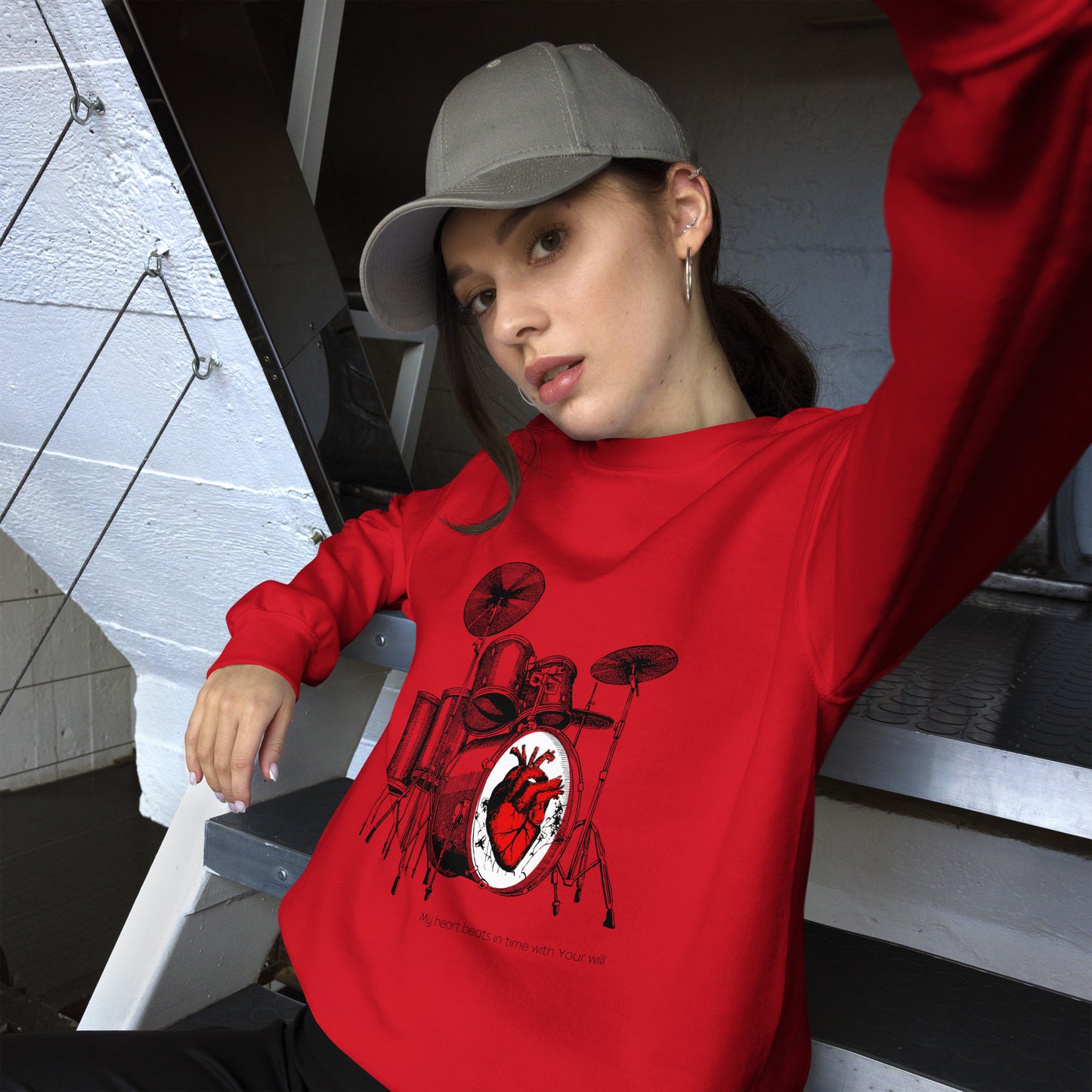 Heart Beats In Time Unisex Sweatshirt W/Black Print