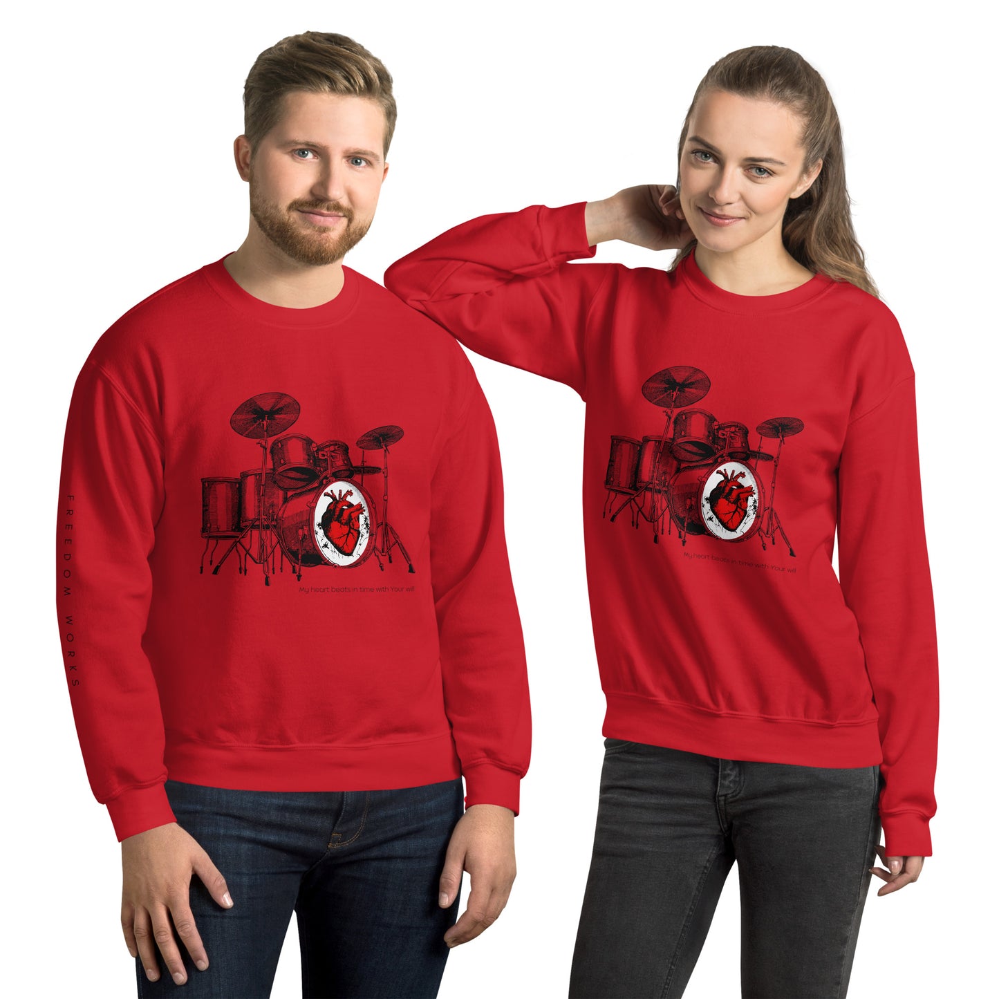 Heart Beats In Time Unisex Sweatshirt W/Black Print