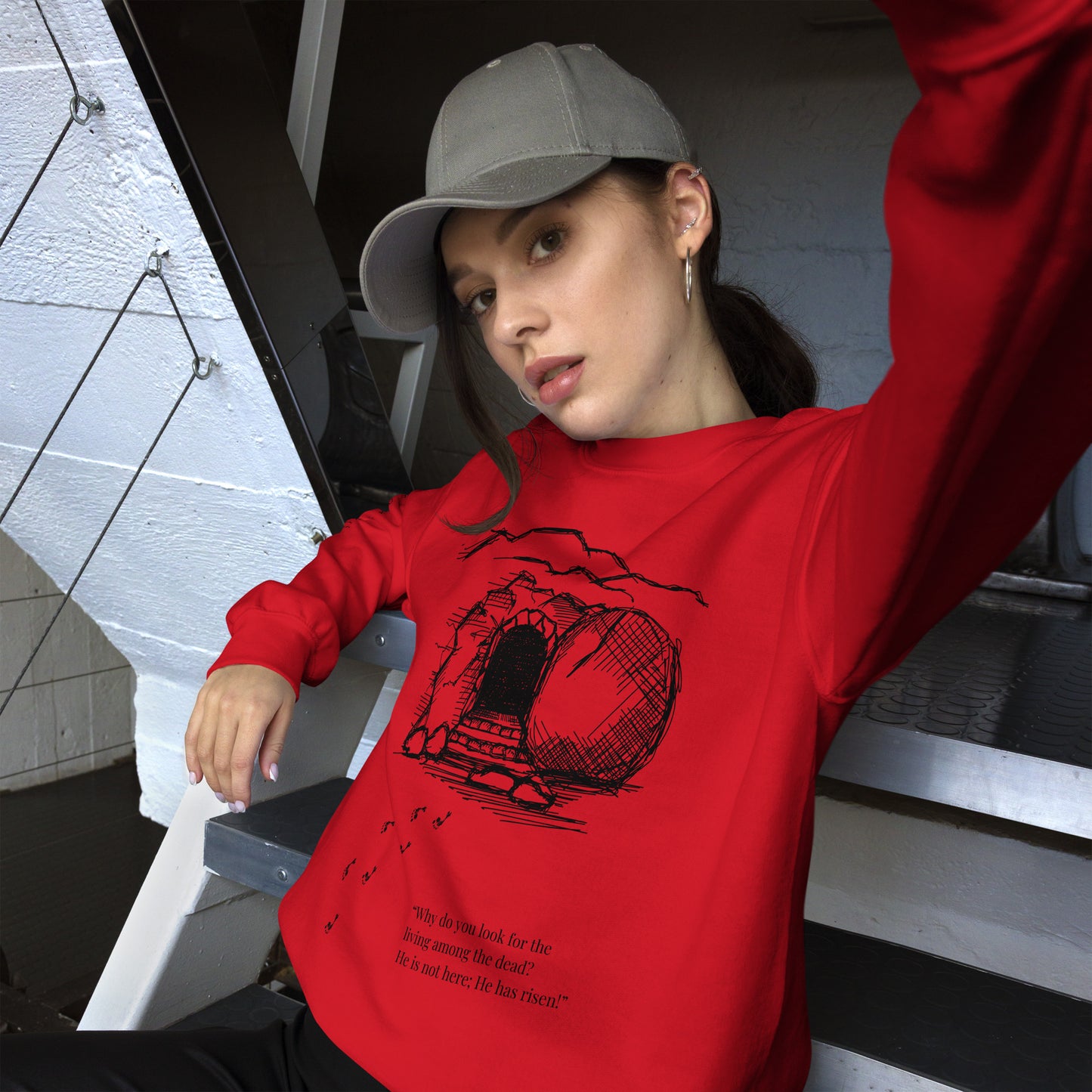 He Is Risen Unisex Sweatshirt W/Black Print