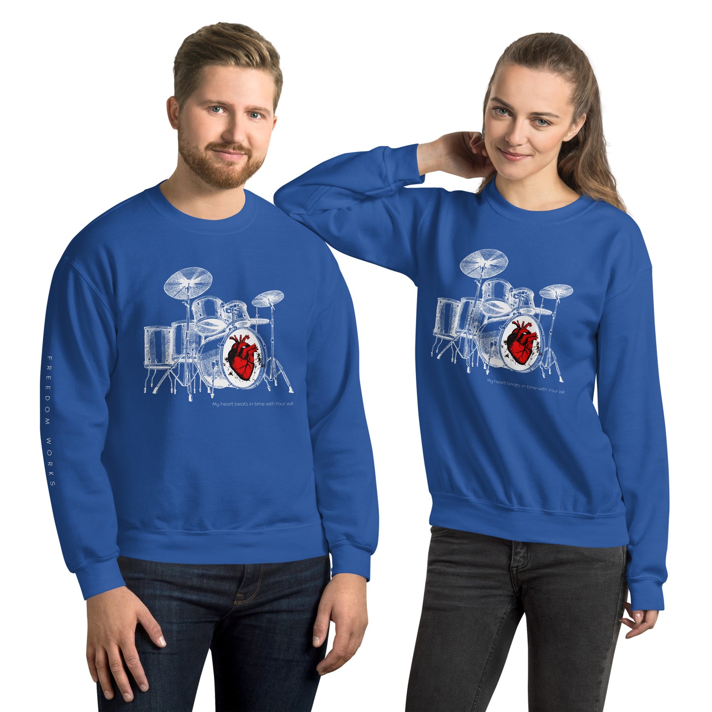 Heart Beats In Time Unisex Sweatshirt W/White Print