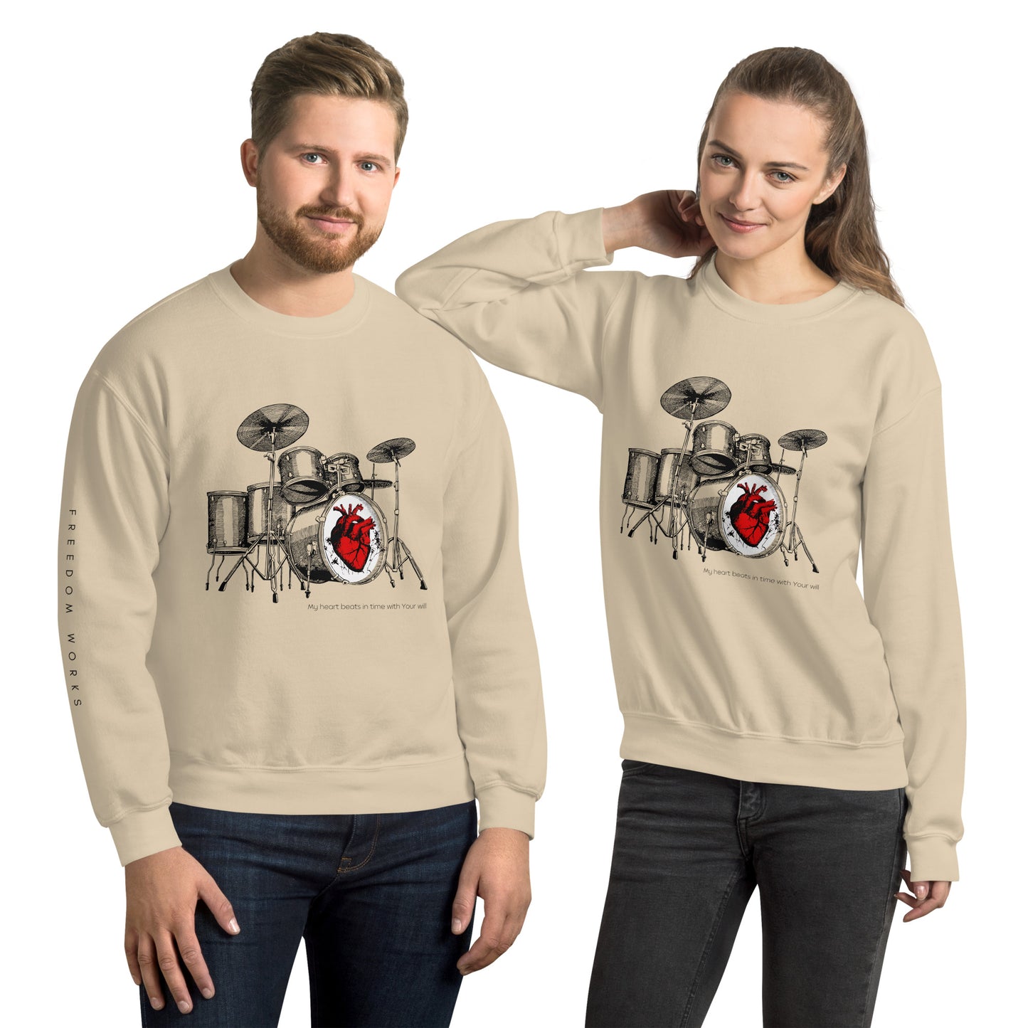 Heart Beats In Time Unisex Sweatshirt W/Black Print