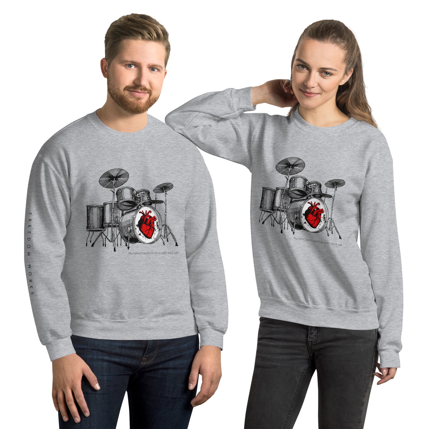 Heart Beats In Time Unisex Sweatshirt W/Black Print