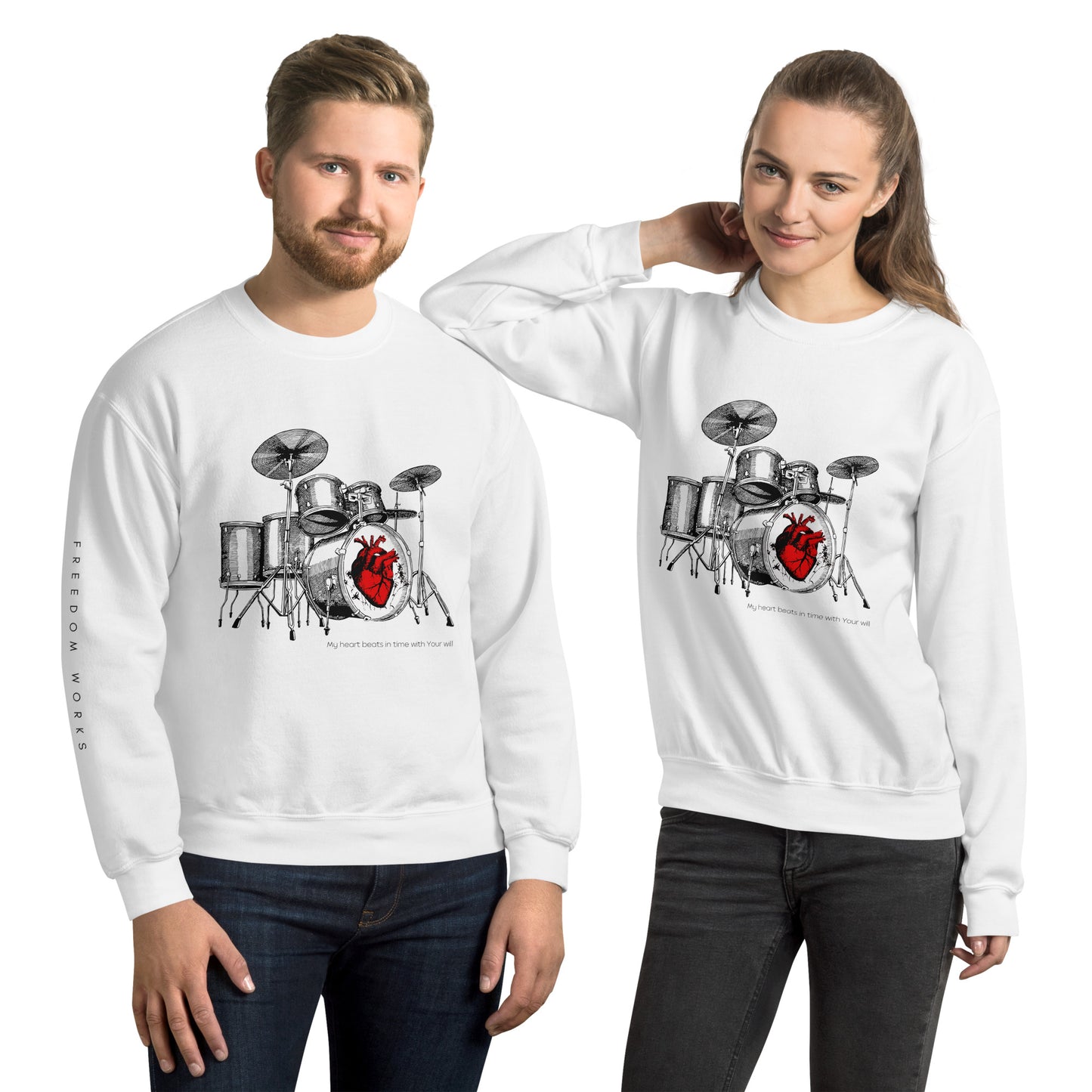 Heart Beats In Time Unisex Sweatshirt W/Black Print