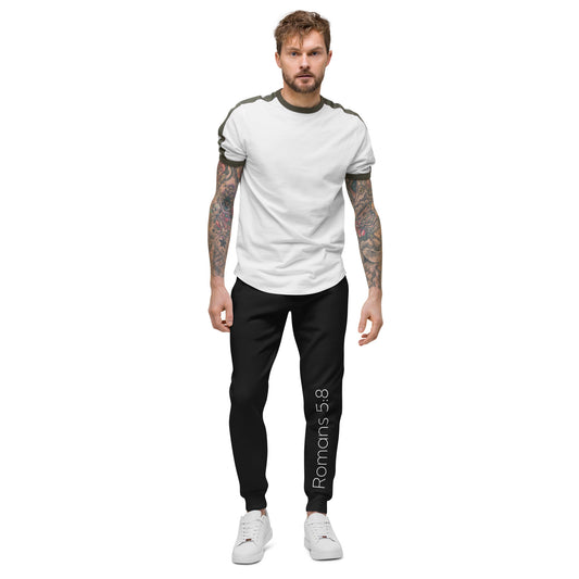 Romans 5:8 Unisex fleece sweatpants W/White Print