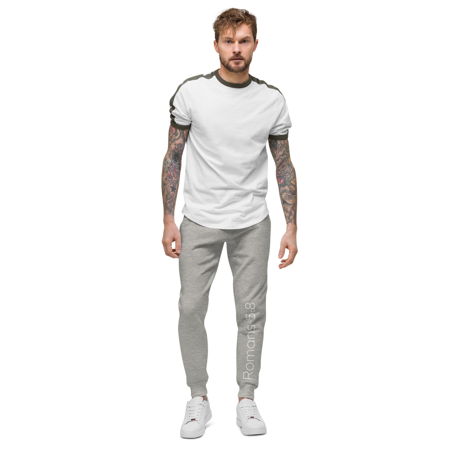 Romans 5:8 Unisex fleece sweatpants W/White Print
