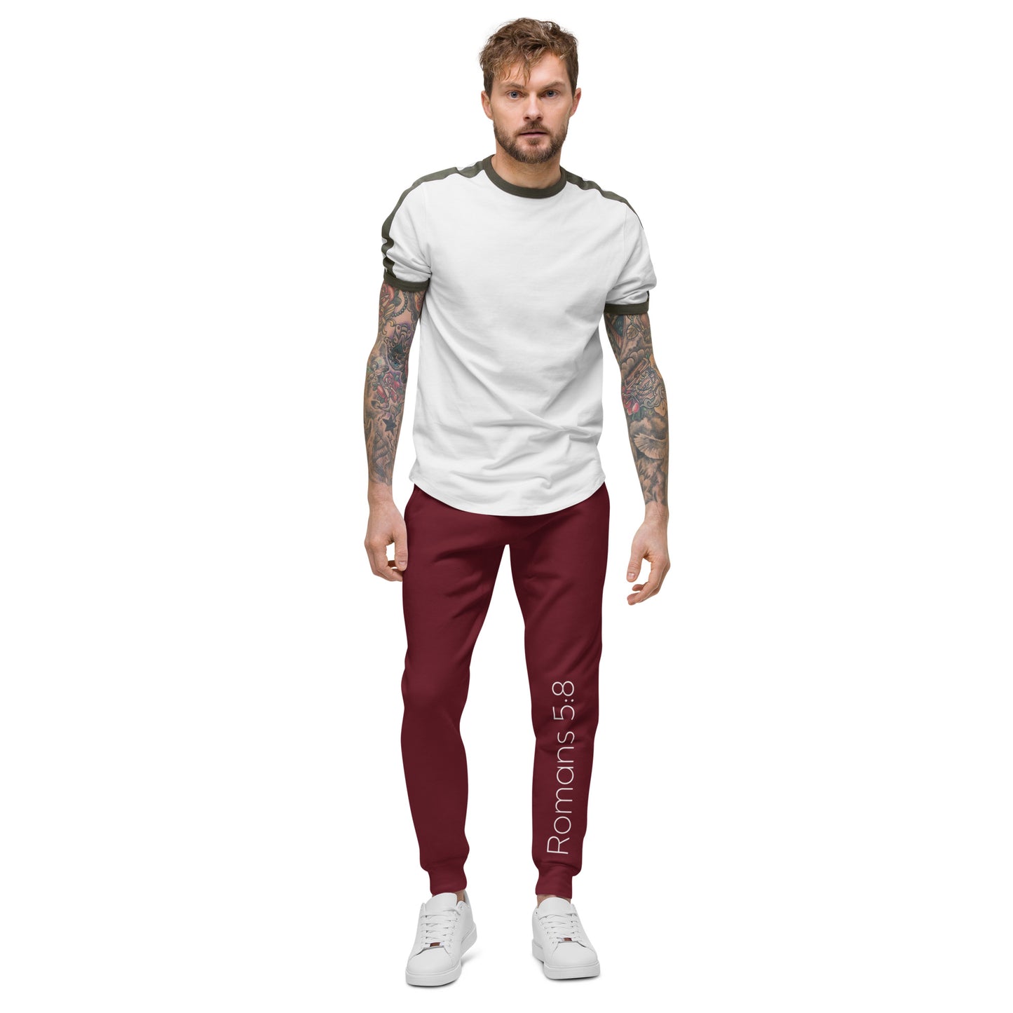 Romans 5:8 Unisex fleece sweatpants W/White Print