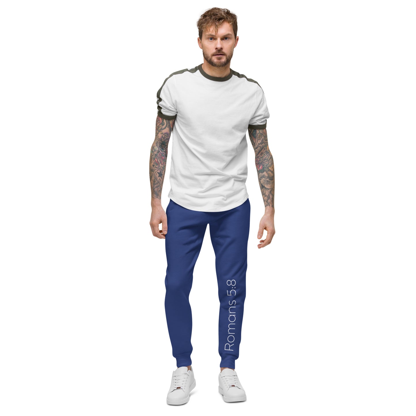 Romans 5:8 Unisex fleece sweatpants W/White Print