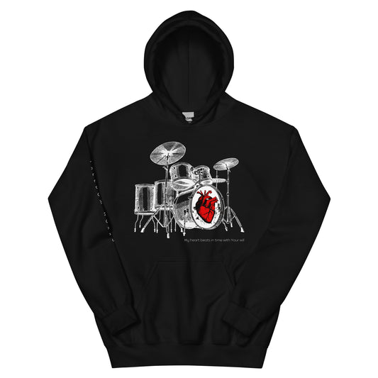 Heart Beats In Time Unisex Hoodie W/White Print