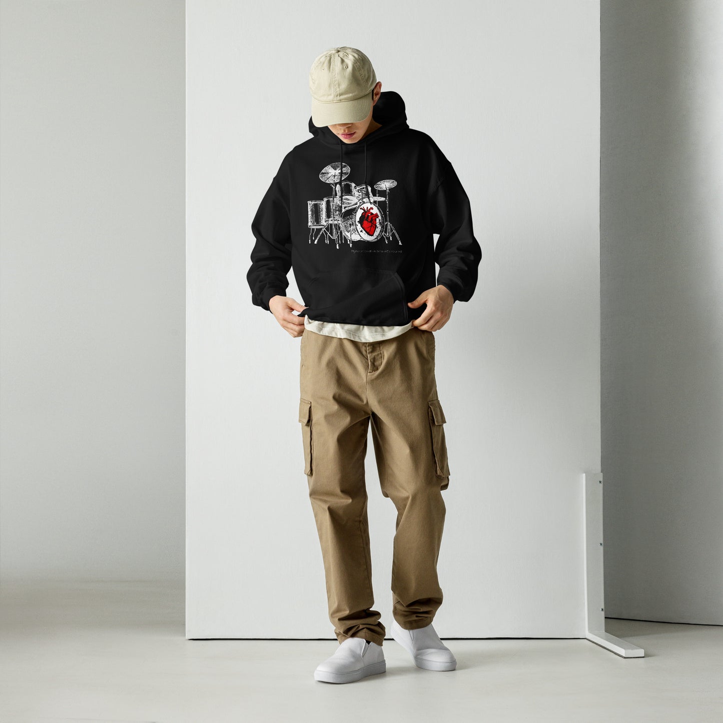 Heart Beats In Time Unisex Hoodie W/White Print