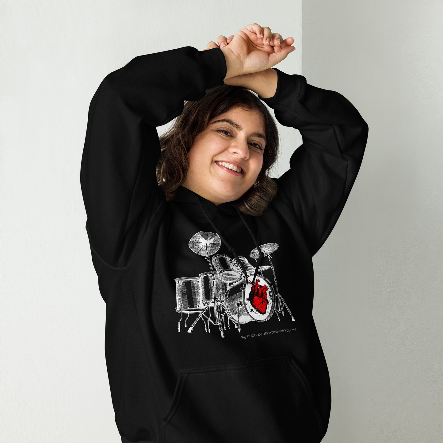 Heart Beats In Time Unisex Hoodie W/White Print