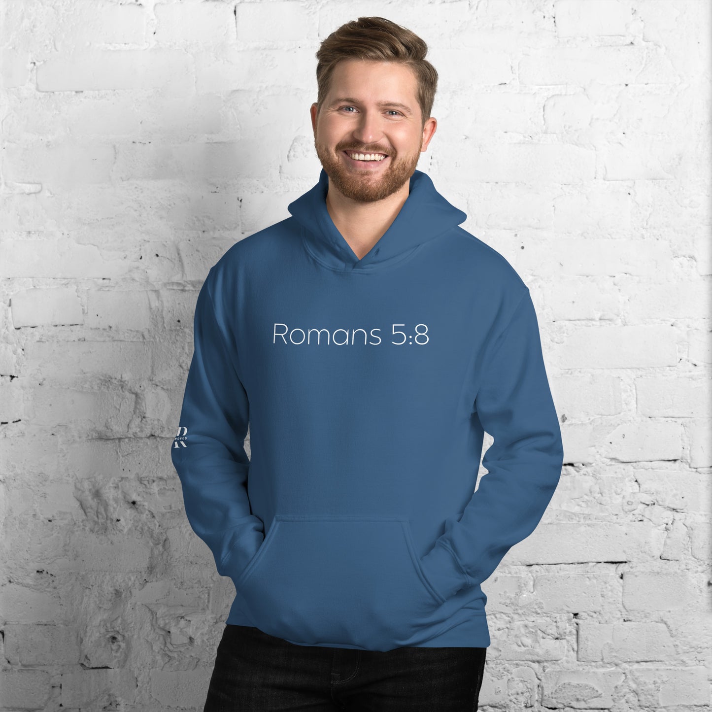 Romans 5:8 (He Still Loves You) Unisex Hoodie W/ White Print