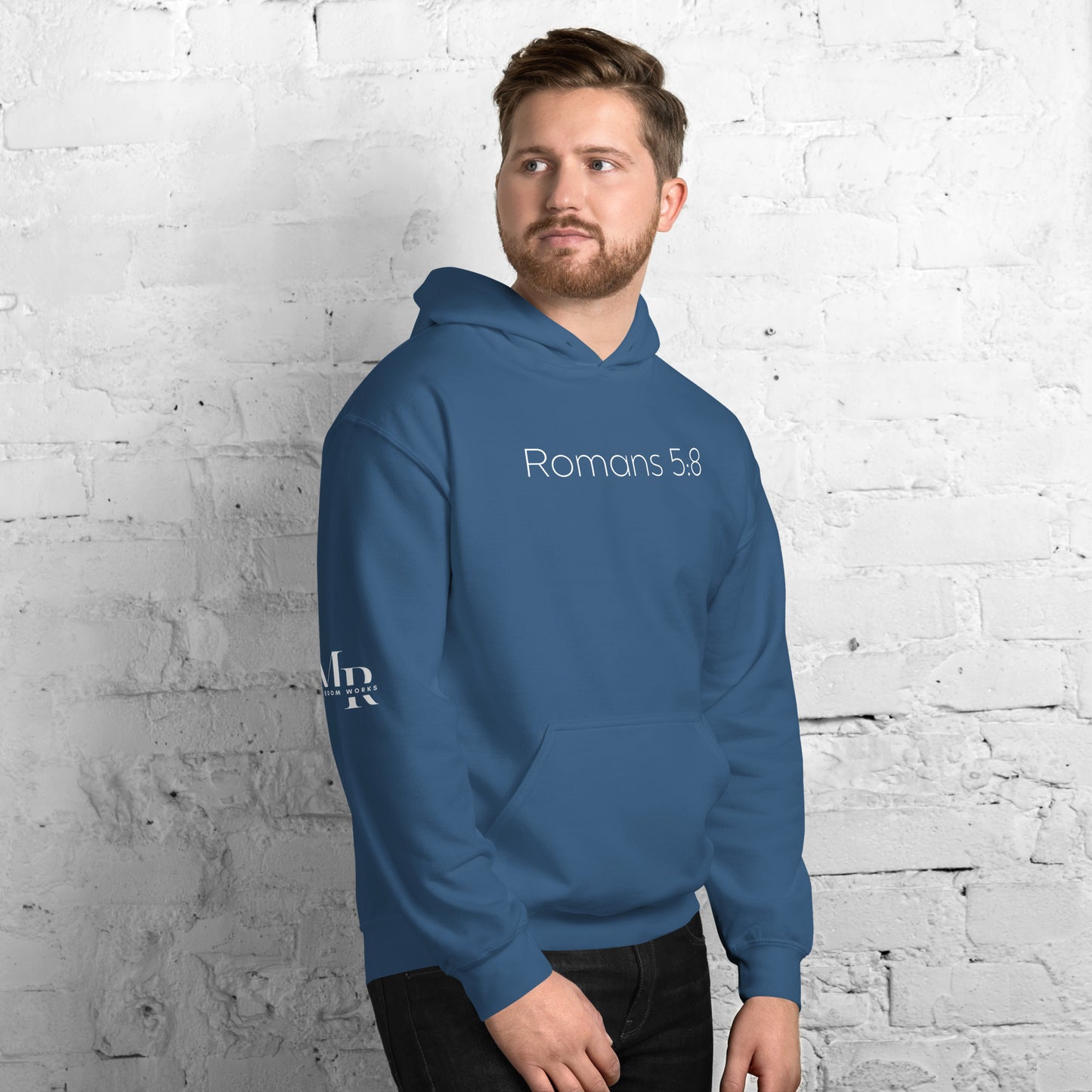 Romans 5:8 (He Still Loves You) Unisex Hoodie W/ White Print