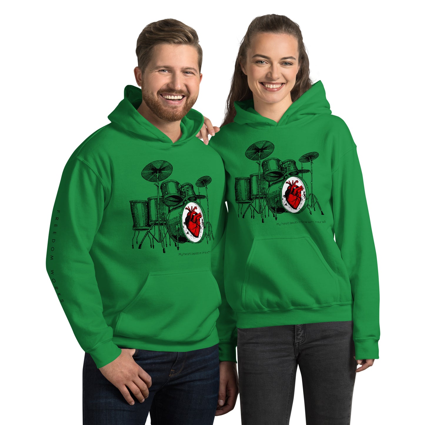 Heart Beats In Time Unisex Hoodie W/Black Print