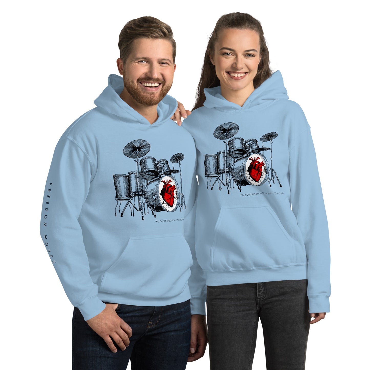 Heart Beats In Time Unisex Hoodie W/Black Print
