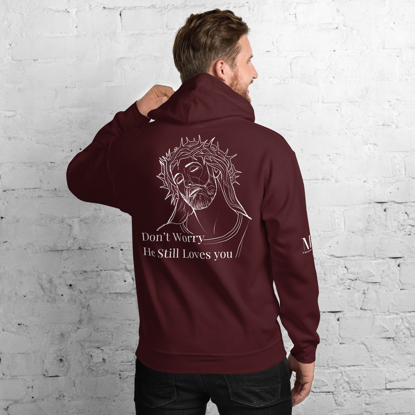Romans 5:8 (He Still Loves You) Unisex Hoodie W/ White Print