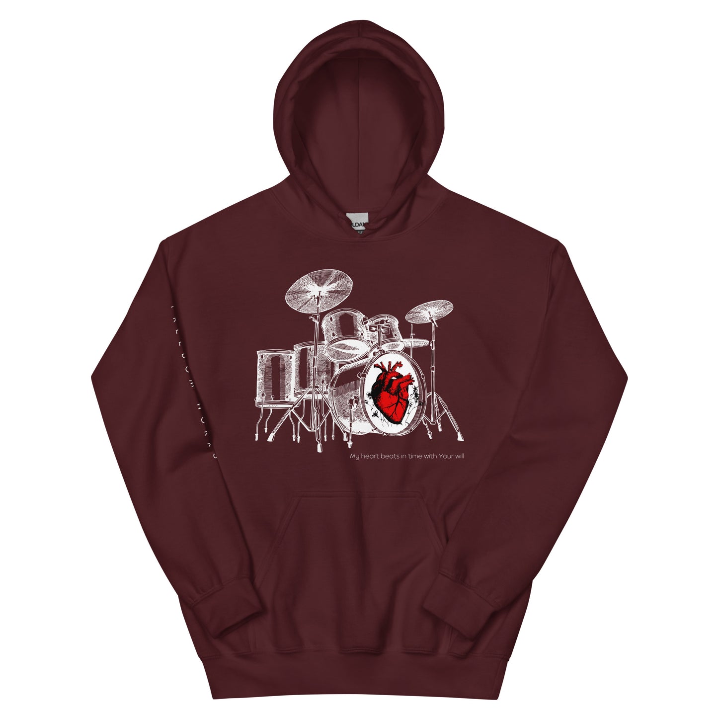 Heart Beats In Time Unisex Hoodie W/White Print