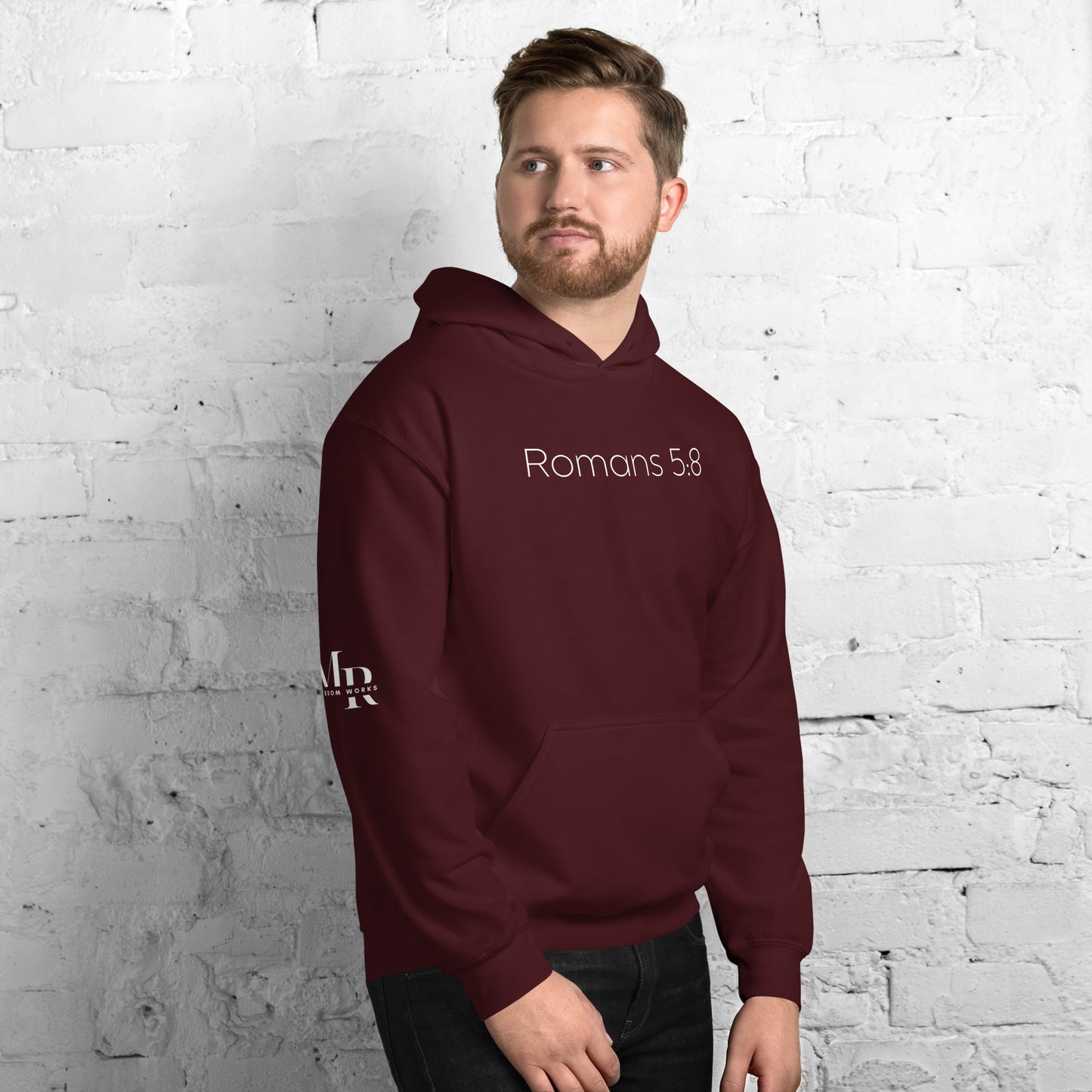 Romans 5:8 (He Still Loves You) Unisex Hoodie W/ White Print