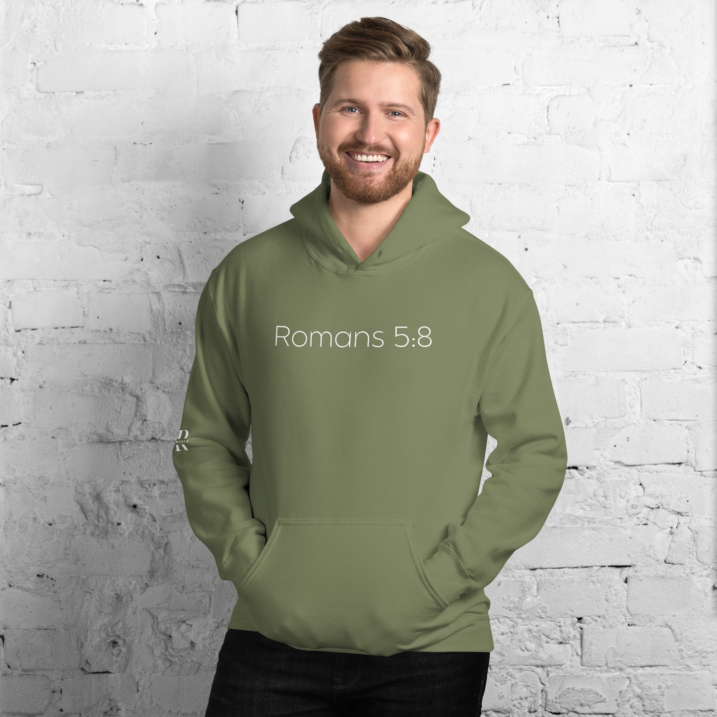 Romans 5:8 (He Still Loves You) Unisex Hoodie W/ White Print