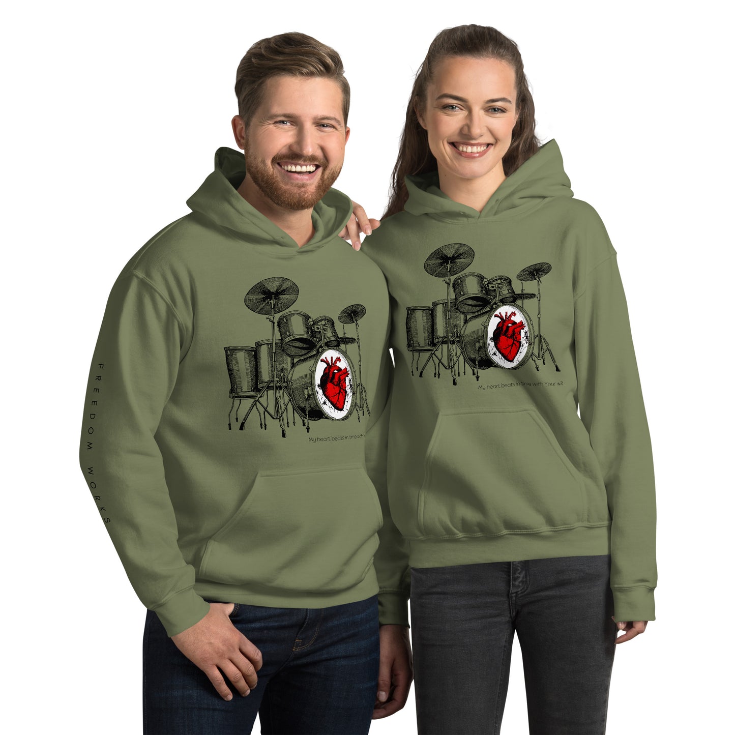 Heart Beats In Time Unisex Hoodie W/Black Print