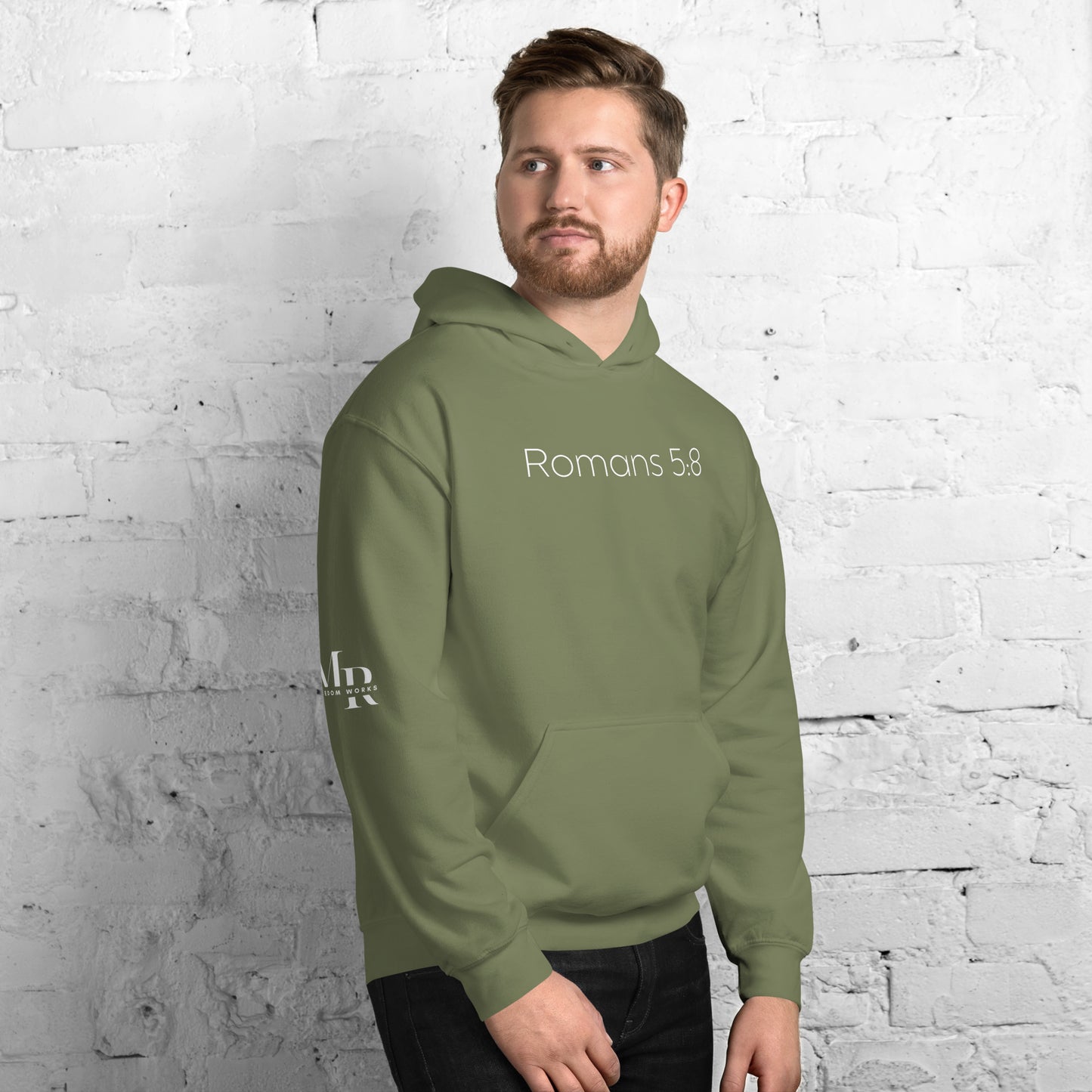 Romans 5:8 (He Still Loves You) Unisex Hoodie W/ White Print
