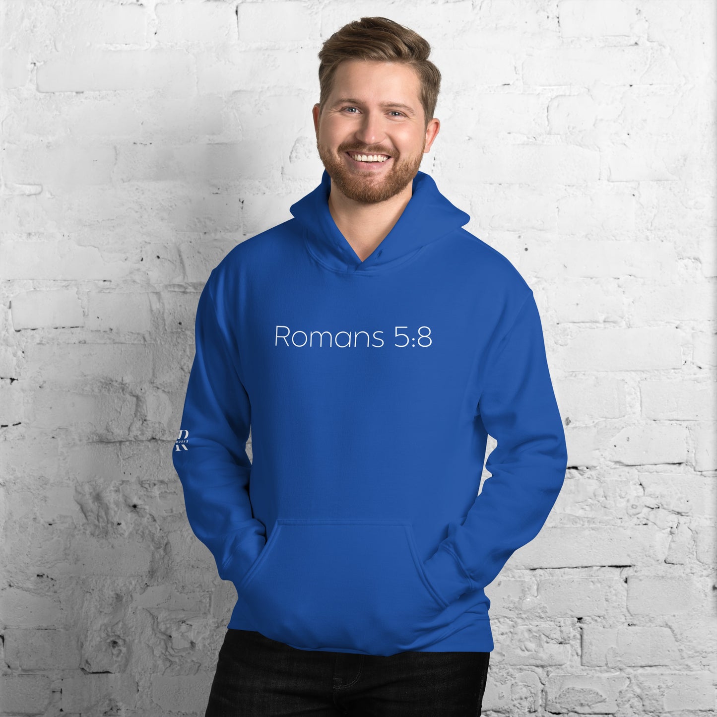 Romans 5:8 (He Still Loves You) Unisex Hoodie W/ White Print