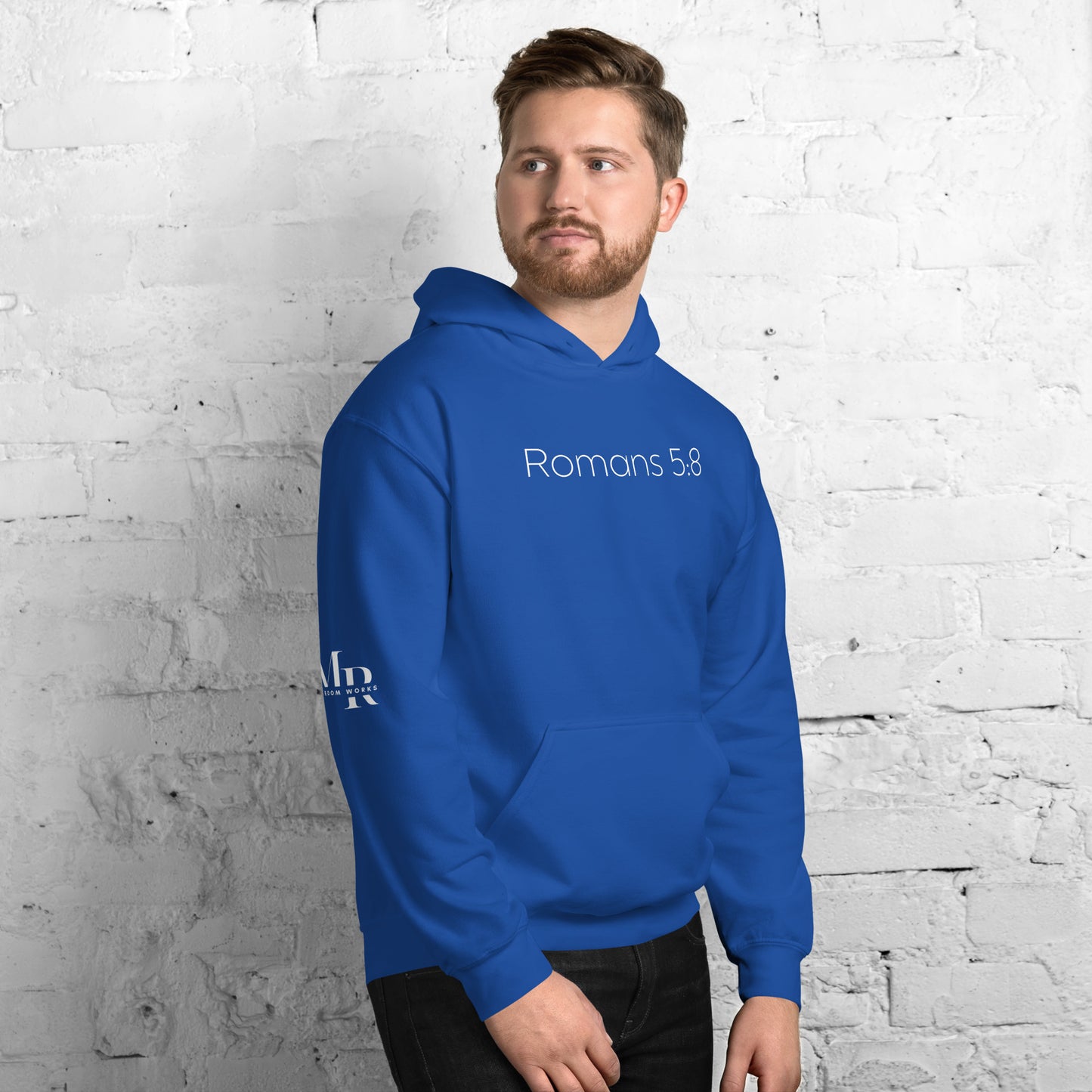 Romans 5:8 (He Still Loves You) Unisex Hoodie W/ White Print