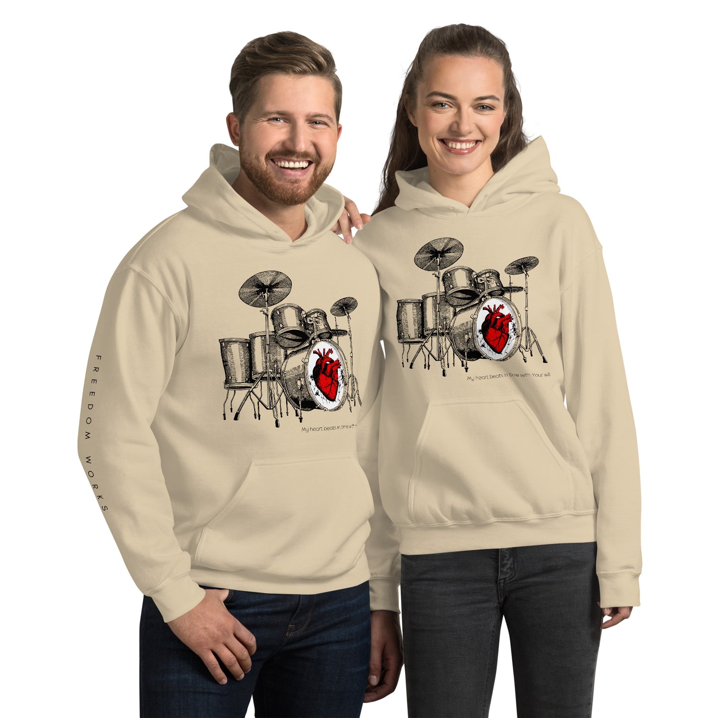 Heart Beats In Time Unisex Hoodie W/Black Print
