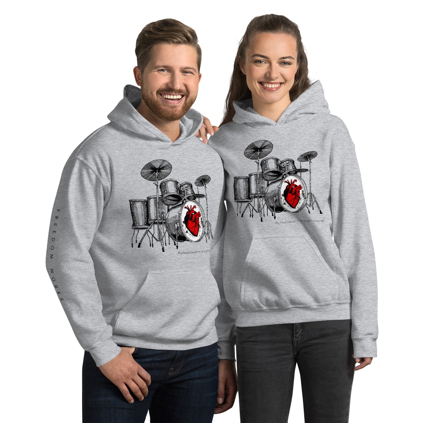 Heart Beats In Time Unisex Hoodie W/Black Print