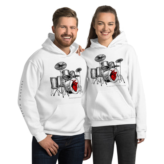 Heart Beats In Time Unisex Hoodie W/Black Print
