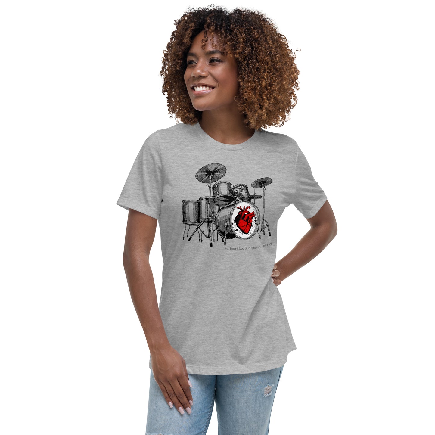 Heart Beats In Time Women's Relaxed T-Shirt W/Black Print