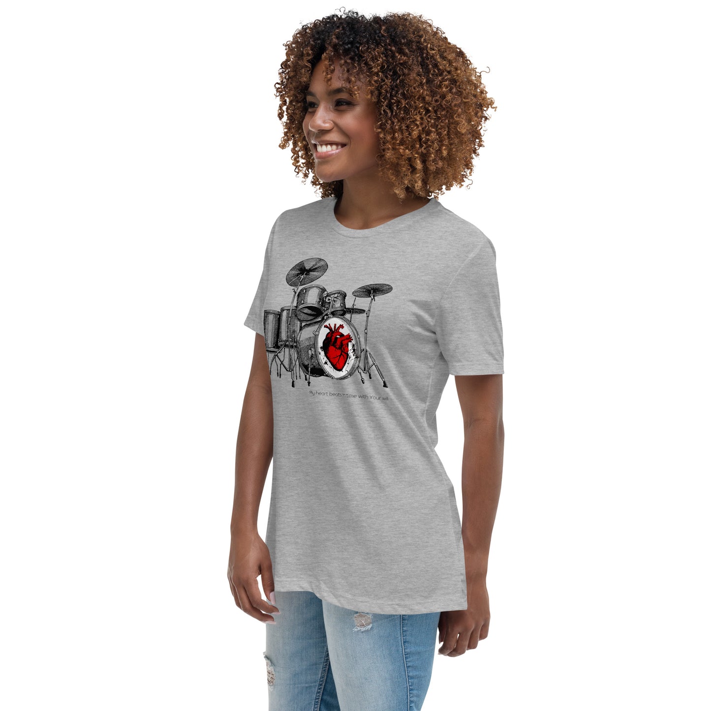 Heart Beats In Time Women's Relaxed T-Shirt W/Black Print