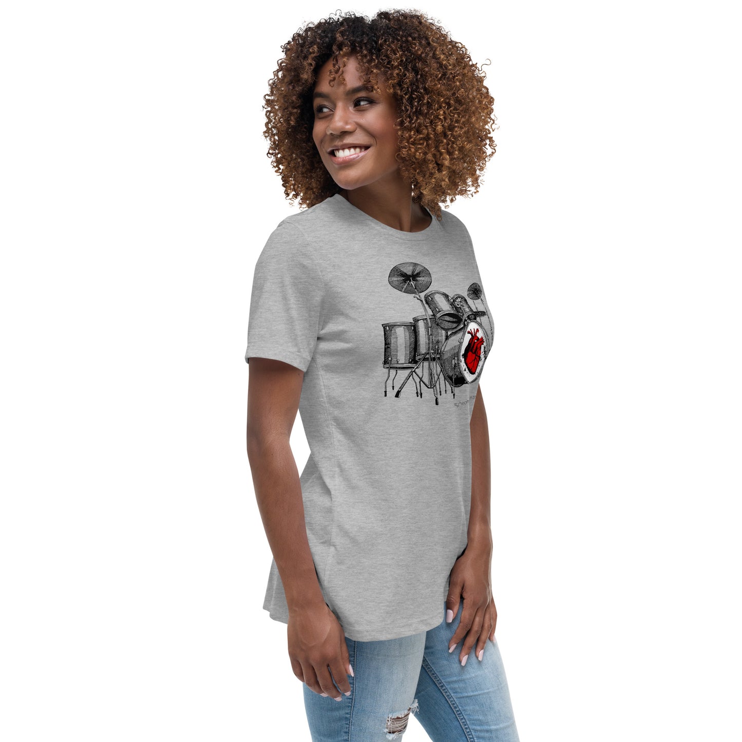 Heart Beats In Time Women's Relaxed T-Shirt W/Black Print