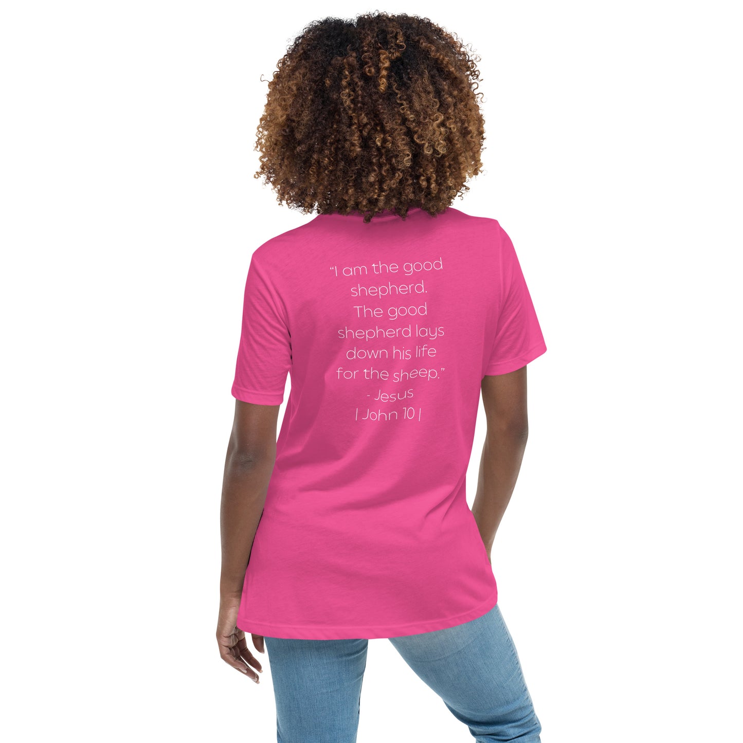 The Good Shepherd Women's Relaxed T-Shirt W/White Print