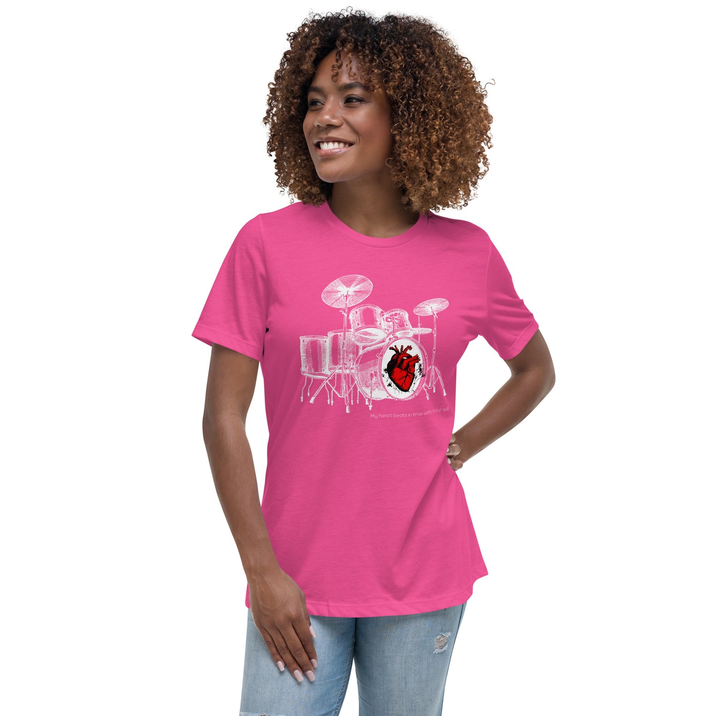 Heart Beats In Time Women's Relaxed T-Shirt W/White Print