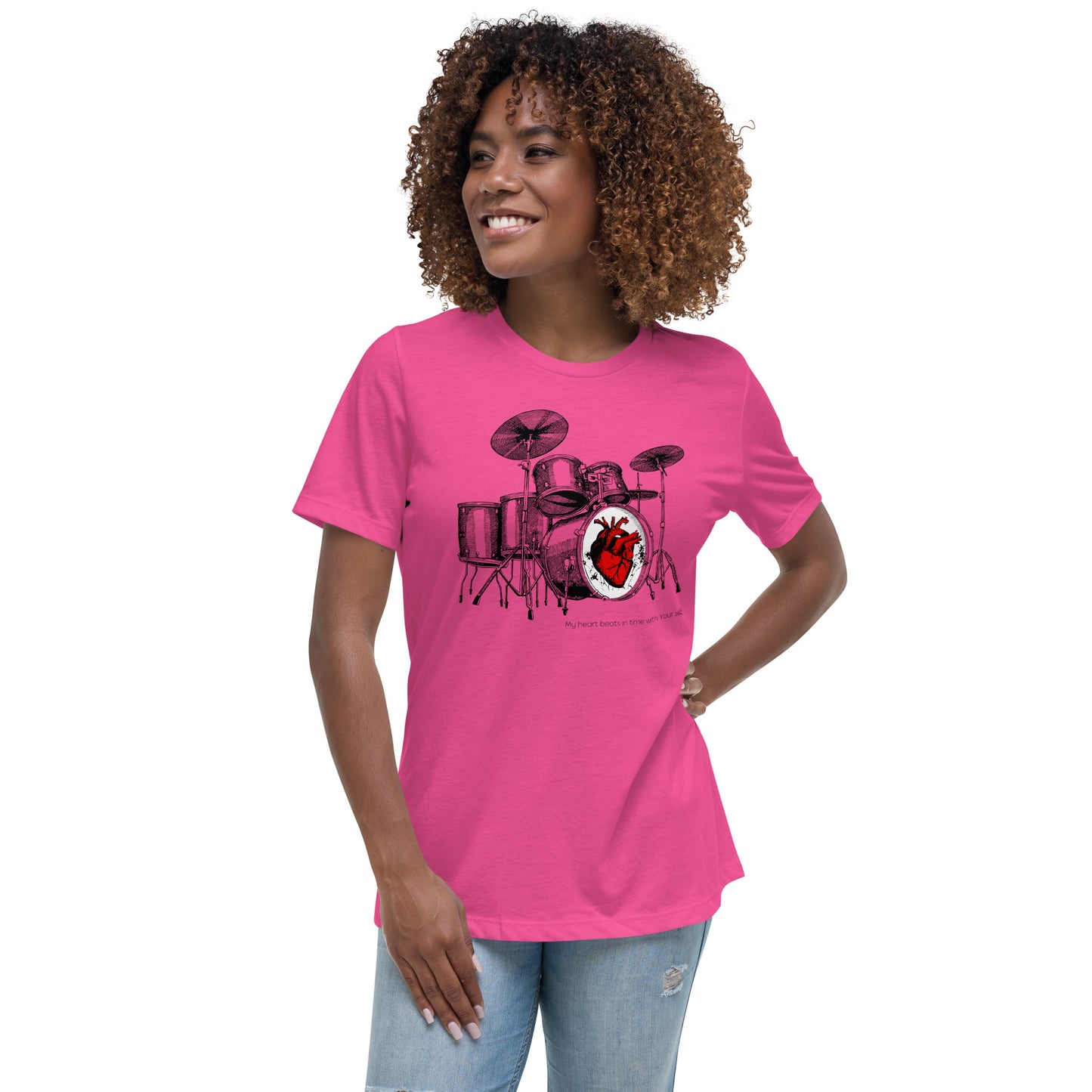 Heart Beats In Time Women's Relaxed T-Shirt W/Black Print