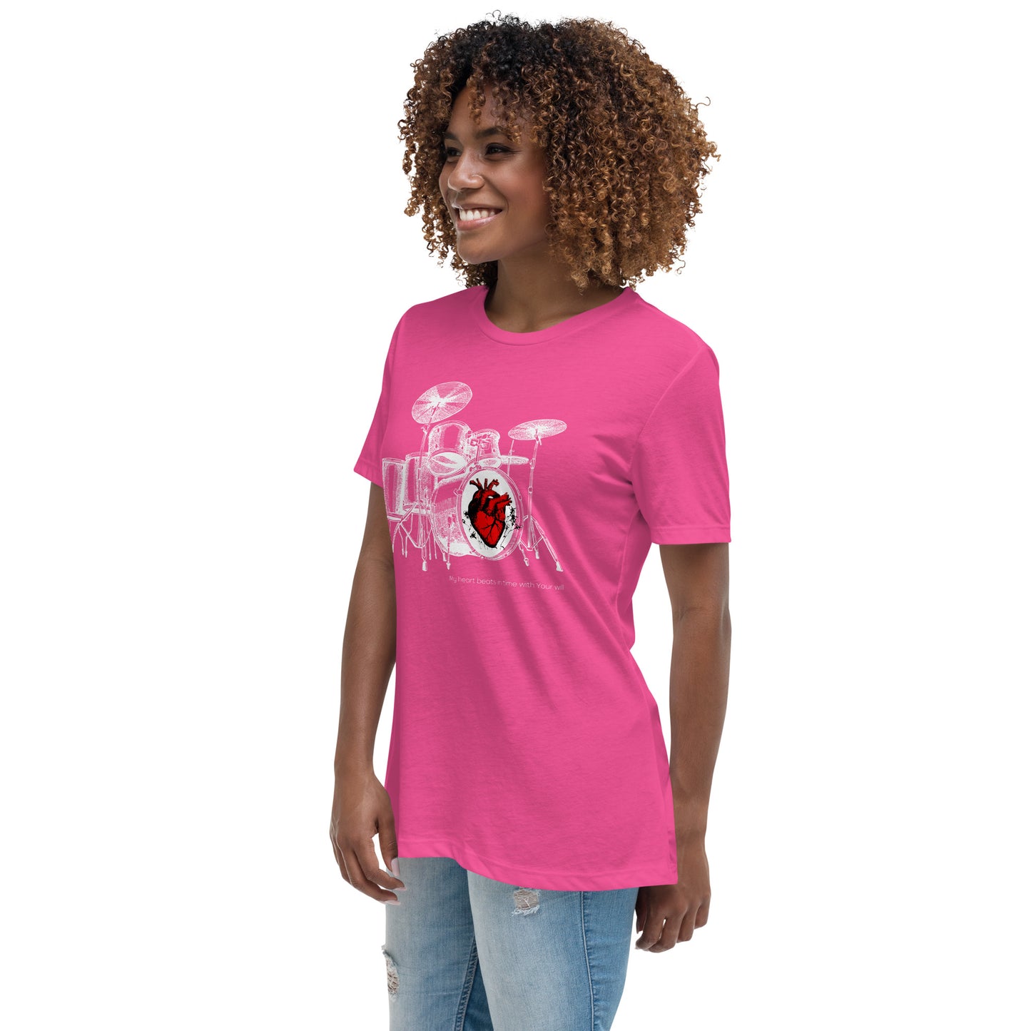 Heart Beats In Time Women's Relaxed T-Shirt W/White Print