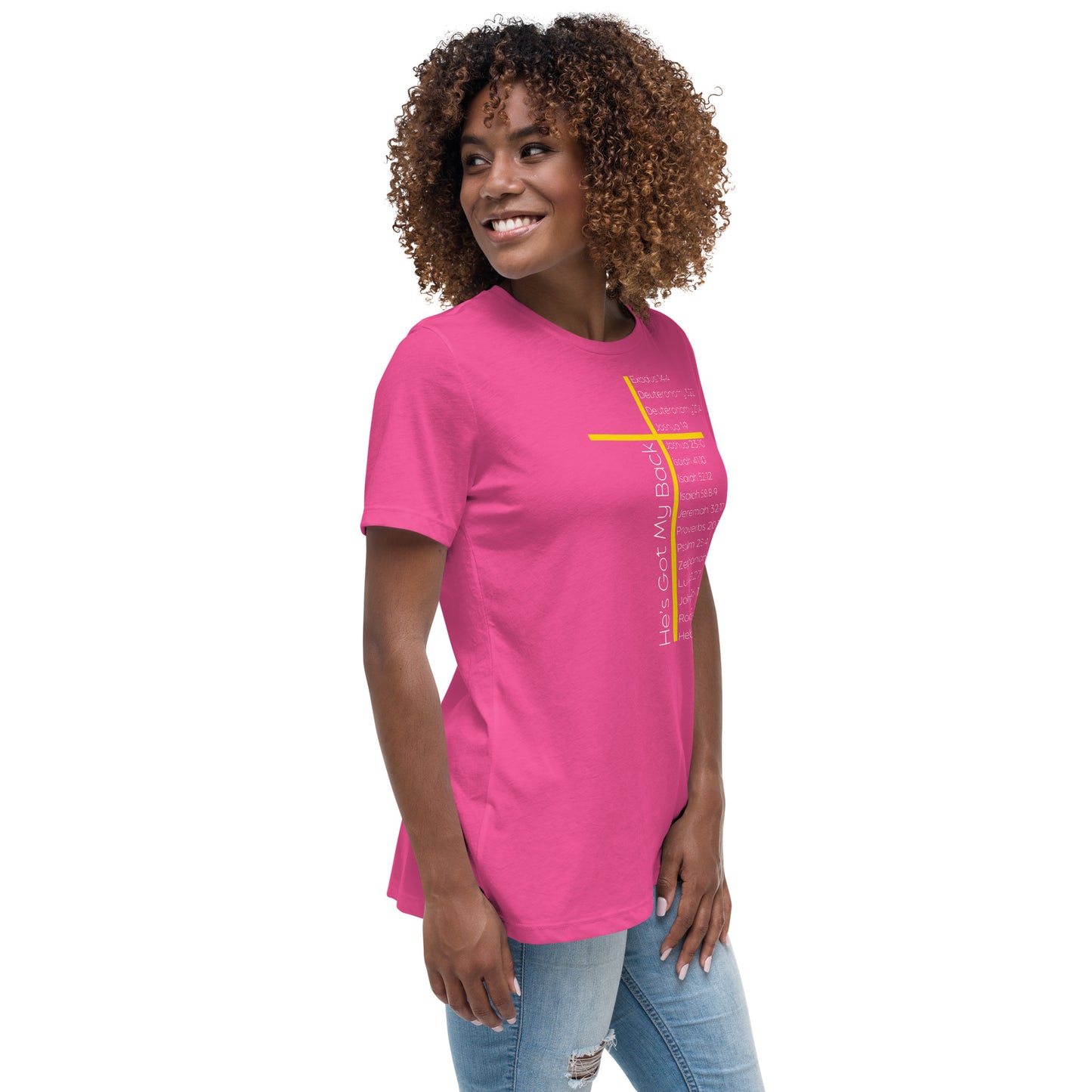 He's Got My Back Women's Relaxed T-Shirt W/White Print