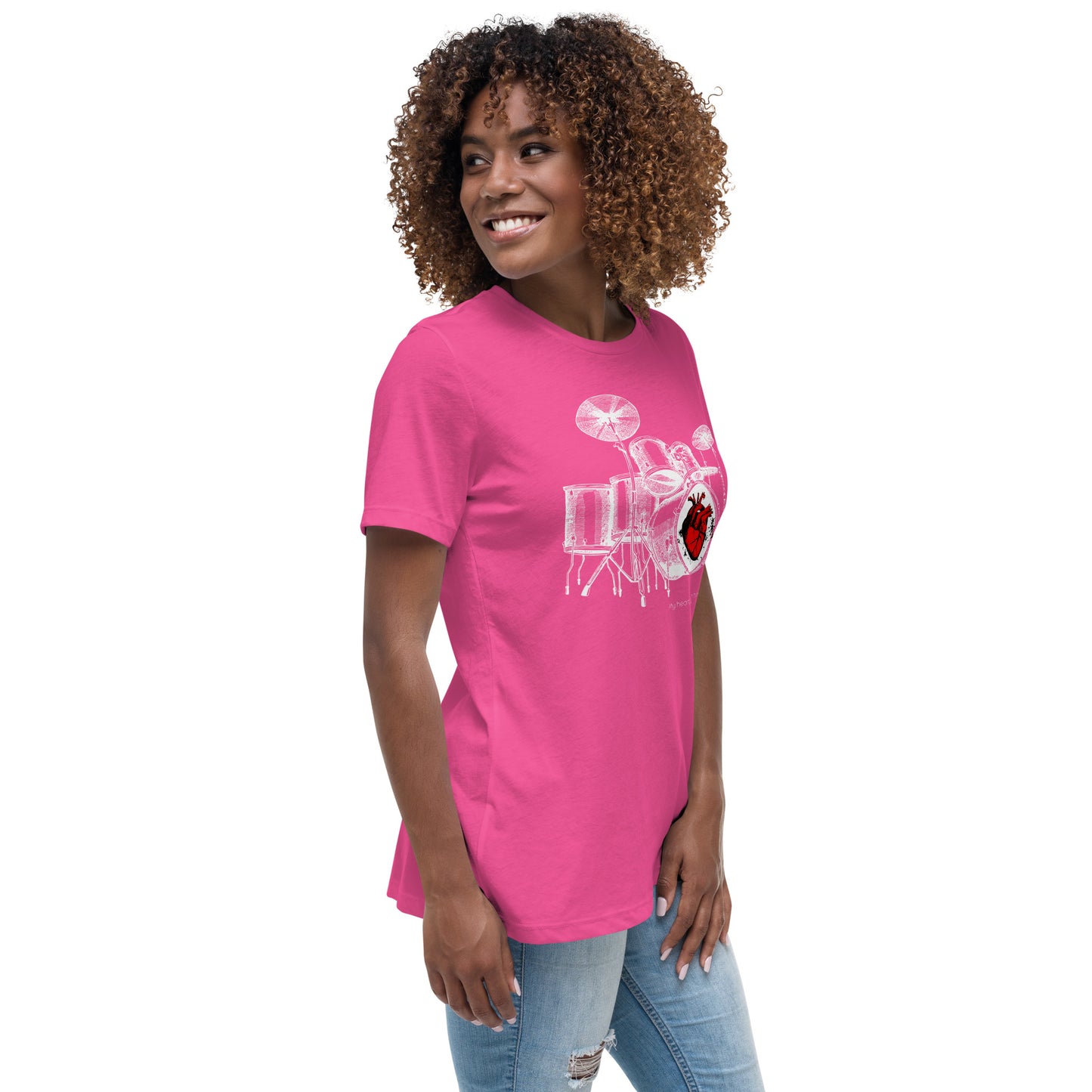 Heart Beats In Time Women's Relaxed T-Shirt W/White Print