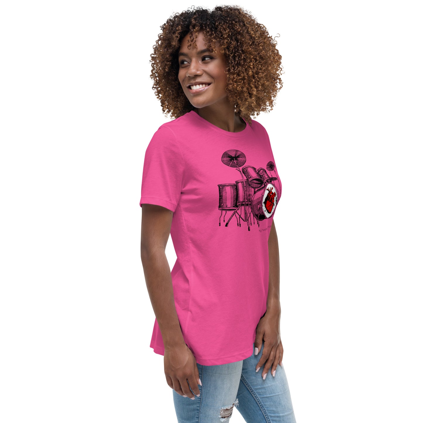 Heart Beats In Time Women's Relaxed T-Shirt W/Black Print