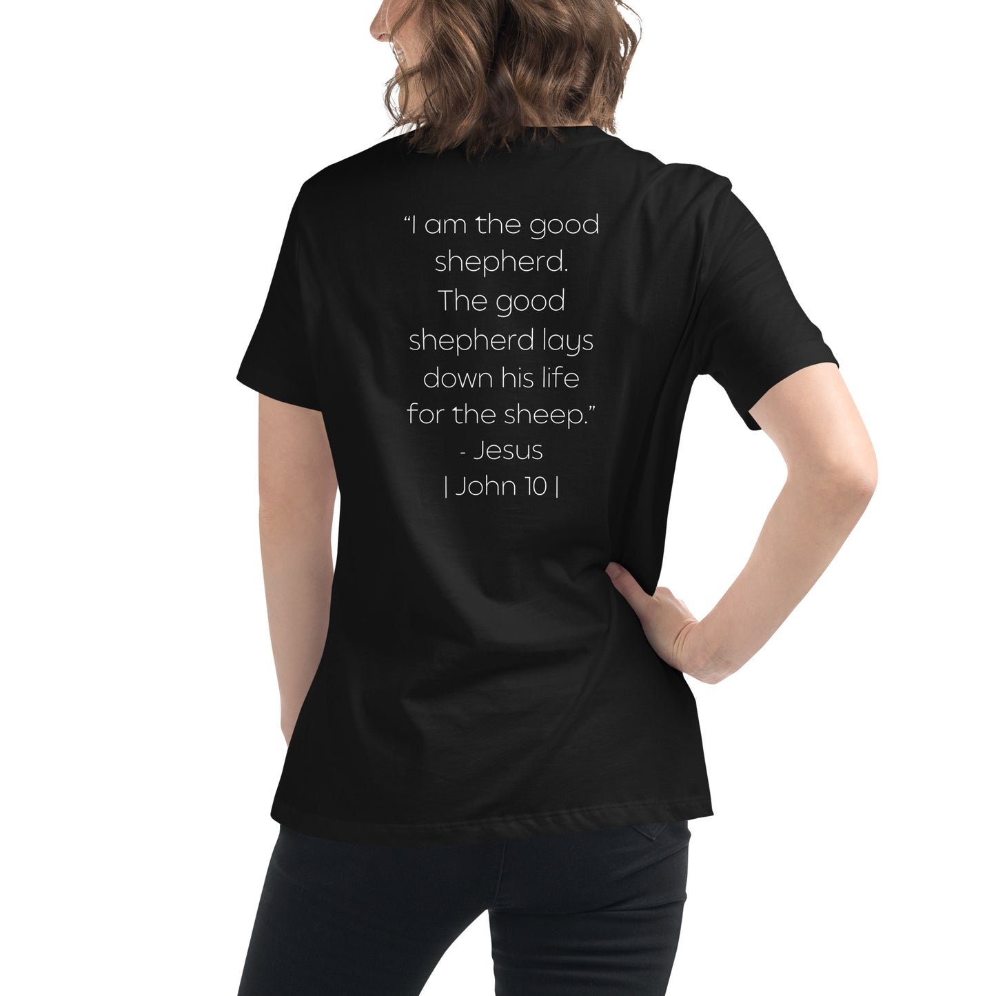 The Good Shepherd Women's Relaxed T-Shirt W/White Print